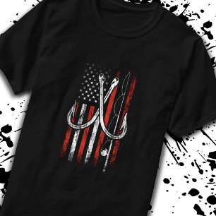Fisherman - Fishing - American Flag - Fishing T-Shirt