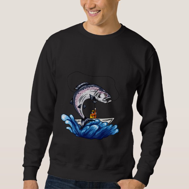 Fisherman Fishing And Jumping Salmon Sweatshirt (Front)