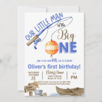 Fisherman / fishing boy 1st birthday invitation.