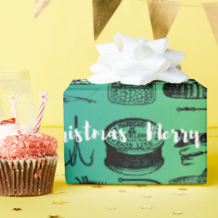 Fisherman Fishing Christmas Wrapping Paper, Fish Paper