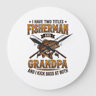 Fisherman Grandpa Vintage Engraving Fishing Shirt_ Large Clock