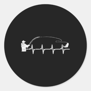 Fisherman Heartbeat Fishing Angler Men Boys Kids W Classic Round Sticker