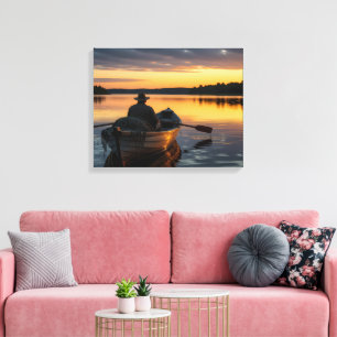 Fisherman in a wooden rowboat canvas print