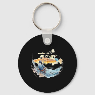 Fisherman In European Town Relaxing Fishing Art Gr Key Ring
