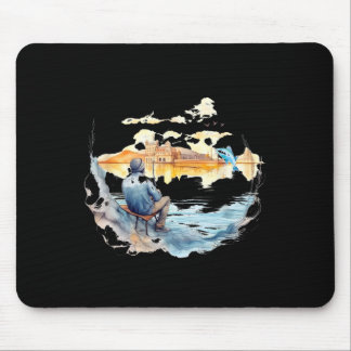 Fisherman In European Town Relaxing Fishing Art Gr Mouse Pad