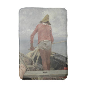 Fisherman in His Boat (by Vincenzo Caprile) Bath Mat