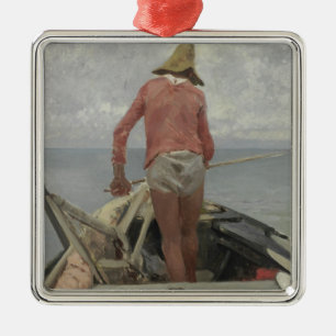 Fisherman in His Boat (by Vincenzo Caprile) Metal Tree Decoration