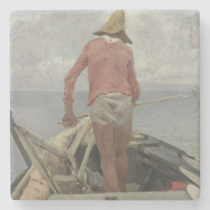 Fisherman in His Boat (by Vincenzo Caprile) Stone Coaster