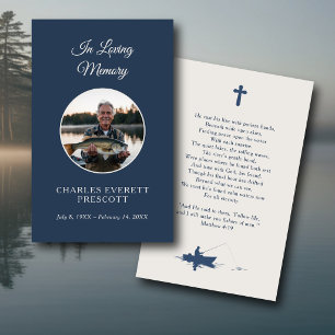 Fisherman Memorial Funeral Photo Prayer Blue Business Card