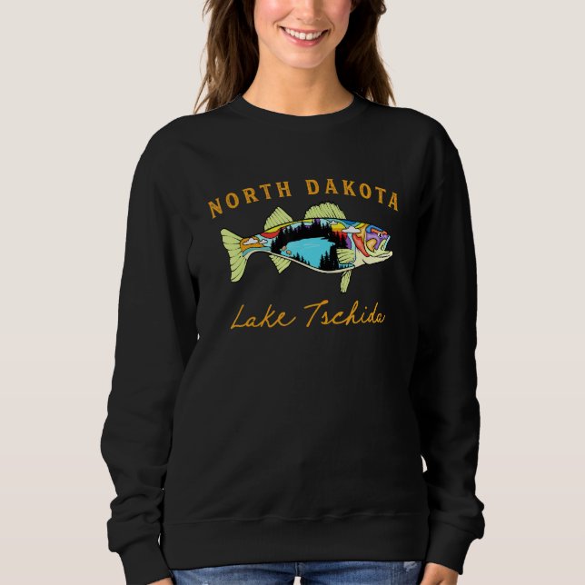 Fisherman North Dakota Lake Tschida Fisher Walleye Sweatshirt (Front)