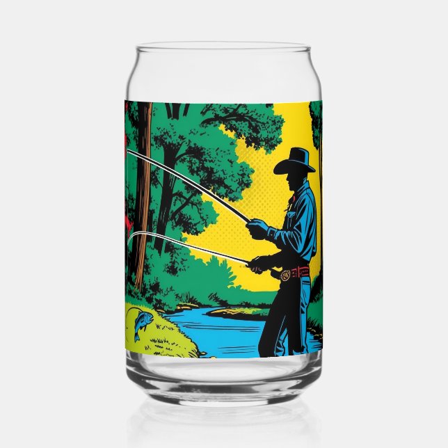 Fisherman on Riverbank  Beer Can Can Glass (Front)