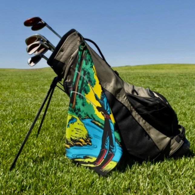 Fisherman on Riverbank  Golf Towel (Cowboy Fisherman poly blend D: 16" x 24". Grommet brass plated hook. Machine washable.
)