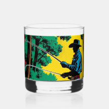 Fisherman on Riverbank Whiskey Glass