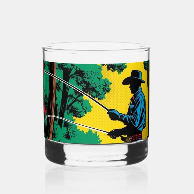 Fisherman on Riverbank  Whiskey Glass  (Front)