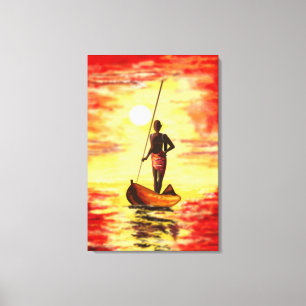 Fisherman On The Boat At Sunset Canvas Print