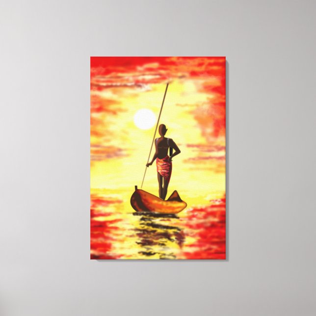 Fisherman On The Boat At Sunset Canvas Print (Front)