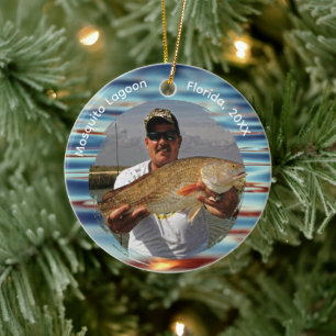 Fisherman Photo Big Catch Custom Ceramic Tree Decoration