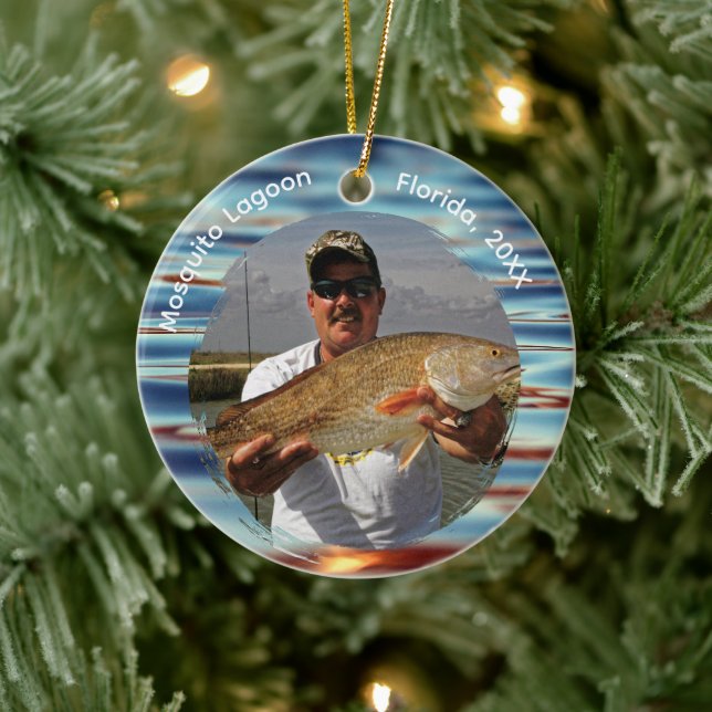 Fisherman Photo Big Catch Custom Ceramic Tree Decoration (Tree)
