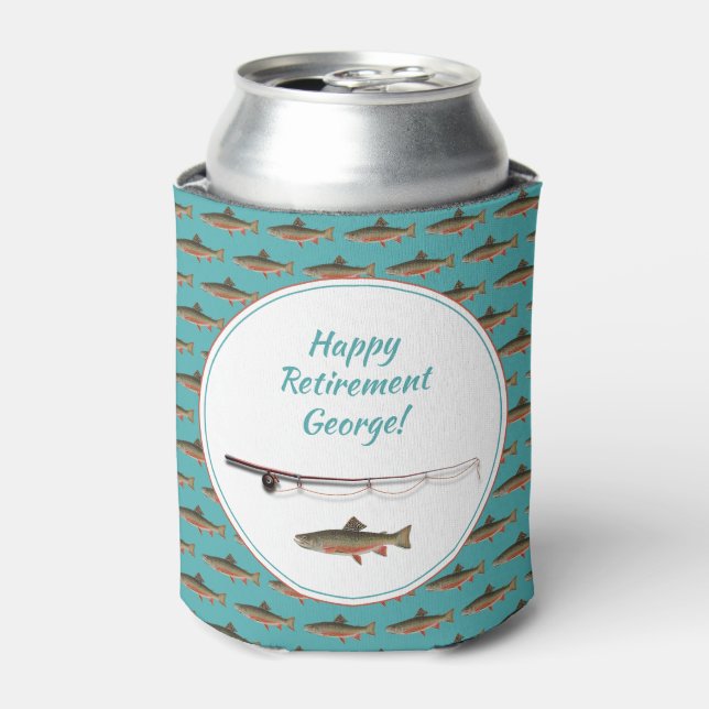 Fisherman Retirement Party Trout Fish  Can Cooler (Can Front)