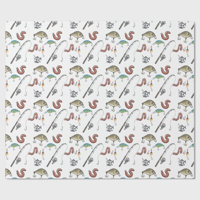 Fisherman rods, reels, and baits  wrapping paper (Flat)