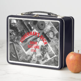 Fisherman’s Personalised Black and White Metal Lunch Box