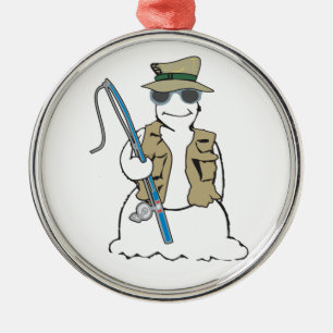 Fisherman snowman with vest metal tree decoration