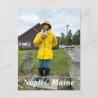 Fisherman statue in Naples, Maine Holiday Postcard