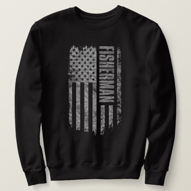 Fisherman USA Flag Distressed design Sweatshirt (Design Front)
