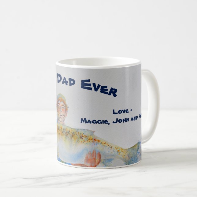 Fisherman watercolor Best Dad Ever Coffee Mug (Front Right)