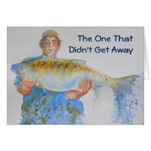 Fisherman watercolor painting fishing gift for him