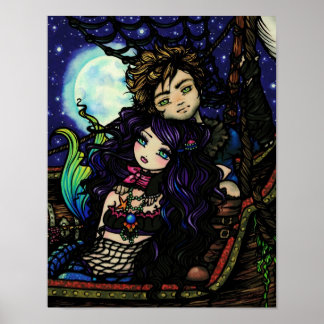 "Fisherman's Catch" Pirate Mermaid Fantasy Art Poster