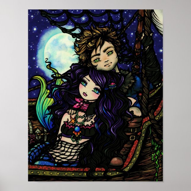 "Fisherman's Catch" Pirate Mermaid Fantasy Art Poster (Front)