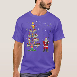 Fishermans Christmas Pajama Gift Tree Lights Merry T-Shirt