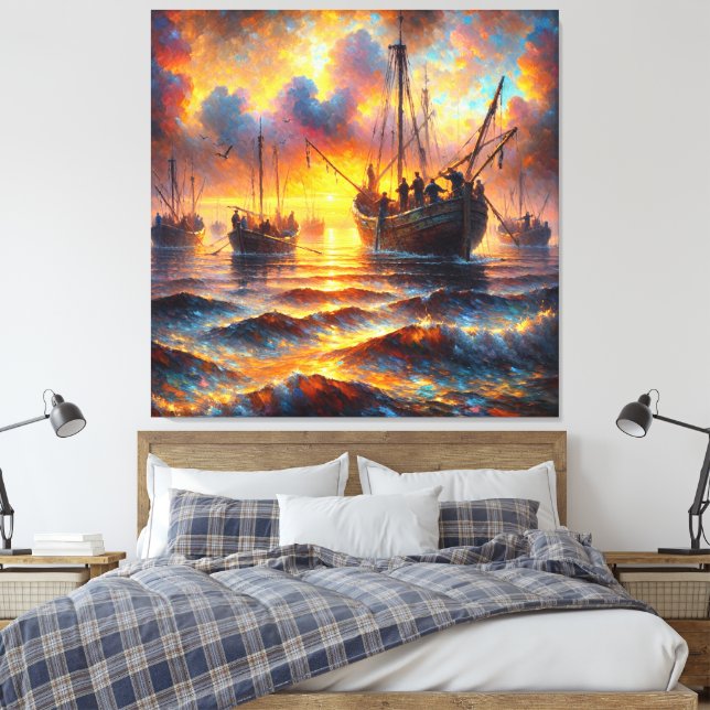Fishermans fiery retrieve at Sunset Canvas Print (Insitu(Bedroom))