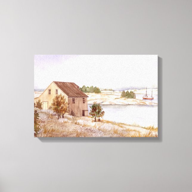 Fisherman's House Watercolor Canvas Print (Front)