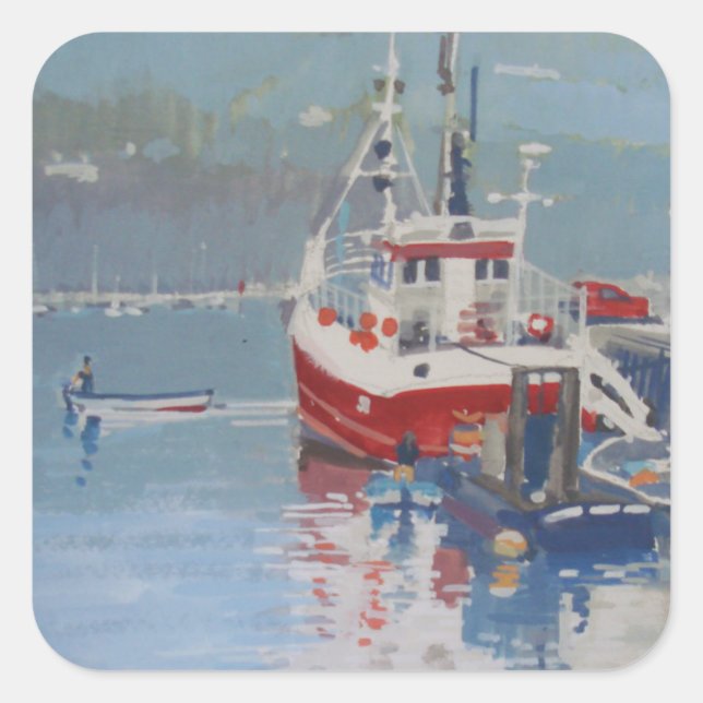 Fisherman's Quay Salcombe Square Sticker (Front)