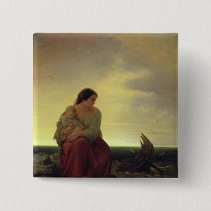 Fisherman's Wife Mourning on the Beach 15 Cm Square Badge
