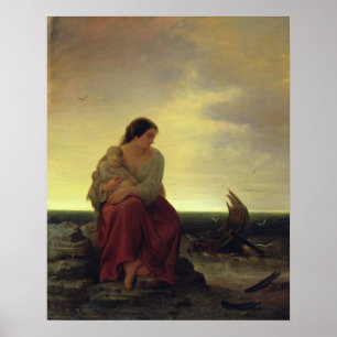 Fisherman's Wife Mourning on the Beach Poster