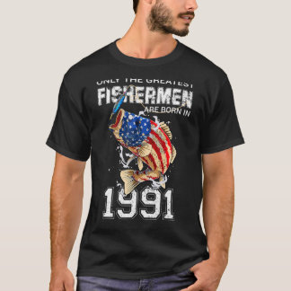 Fishermen Are Born In 1991 Fishing US Flag 31st Bi T-Shirt