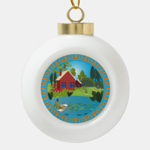 Fishermen Ceramic Ball Christmas Ornament