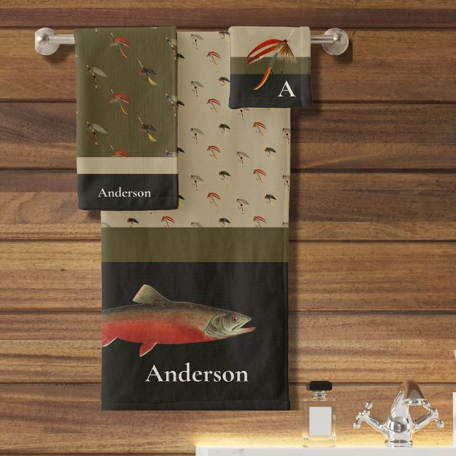  Fishermen Fly Fishing Flies Grey Black Olive Bath Towel Set (Creator Uploaded)
