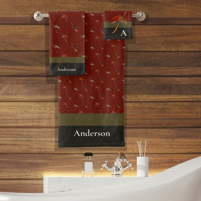 Fishermen Fly Fishing Flies Maroon Olive Bath Towel Set (Creator Uploaded)