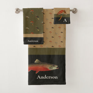 Fishermen Fly Fishing Flies Tan Black Olive Bath Towel Set