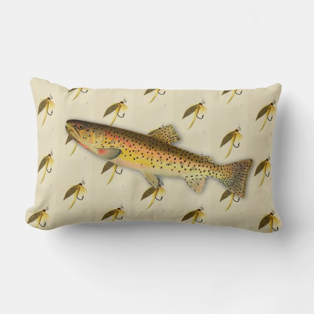 Fishermen Fly Fishing Trout Flies Watercolor Throw Lumbar Cushion (Front)