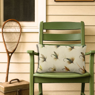 Fishermen Fly Fishing Trout Flies Watercolor Throw Lumbar Cushion