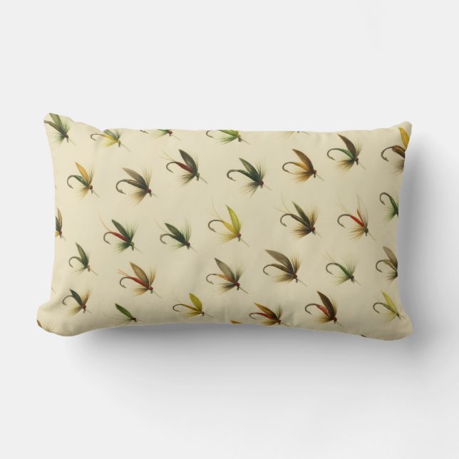 Fishermen Fly Fishing Trout Flies Watercolor Throw Lumbar Cushion (Front)
