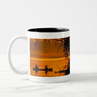 Fishermen in a canoe Two-Tone coffee mug