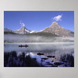 Fishermen in canoe on Waterfowl Lake, Banff Poster