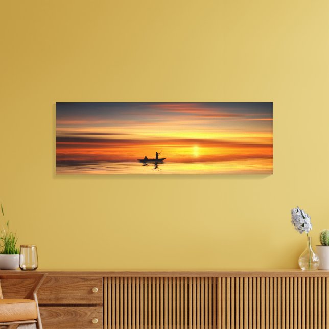 Fishermen on Lake Gorgeous Sunset Canvas Print (Insitu(LivingRoom))