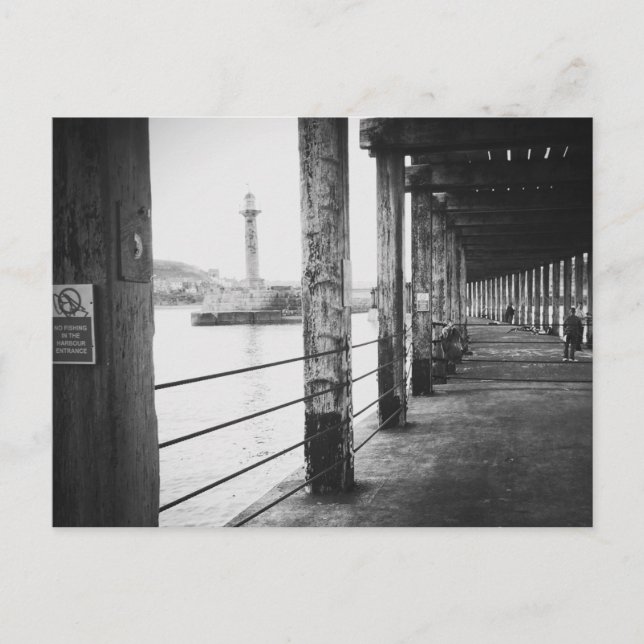 Fishermen under Whitby Pier, Whitby, North Yorks. Postcard (Front)